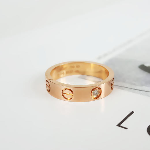 【天然正品】AU750玫瑰金简约时尚高定定制款LOVE单钻钻石戒指 50号（皆取最大值）150226NJS15 商品图3