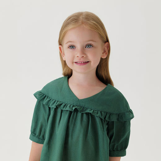 马克珍妮花边云肩女童亚麻连衣裙2026年夏装新款561028 商品图3