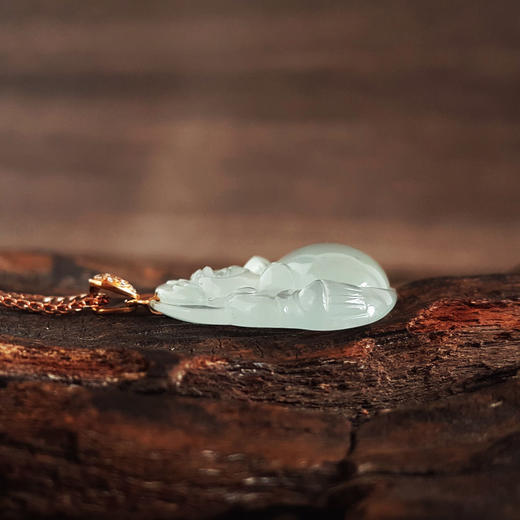 【天然正品】A货翡翠AU750收藏级玫瑰金镶钻镶天然细腻青白色高冰种起荧佛公翡翠吊坠项链 34.2*30.9*7.9MM（皆取最大值）40CM 270226NJS08 商品图8