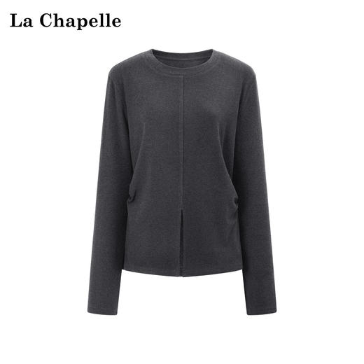 天猫同步【双面绒/高弹】拉夏贝尔/La Chapelle微胖MM必入！圆领前开叉微收腰设计简约通勤感打底衫 商品图4