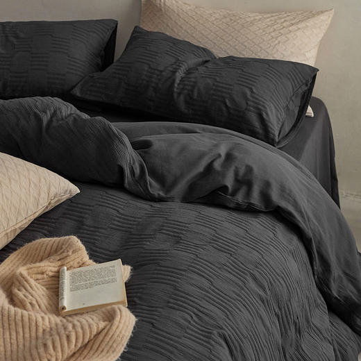 日式无印西川全棉提花水洗四件套良品纯色柔软亲肤床品套件裸睡 商品图1