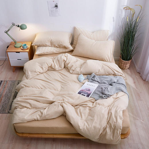 裸睡无印天竺棉四件套条纹良品针织棉4件套全棉床笠床单日式床品 商品图2