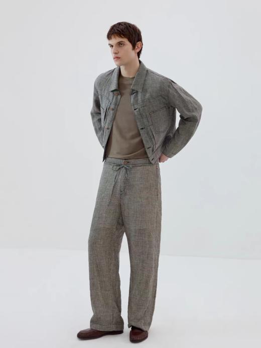 Simple Project/K2622/细格亚麻橡筋抽绳直筒裤 商品图2