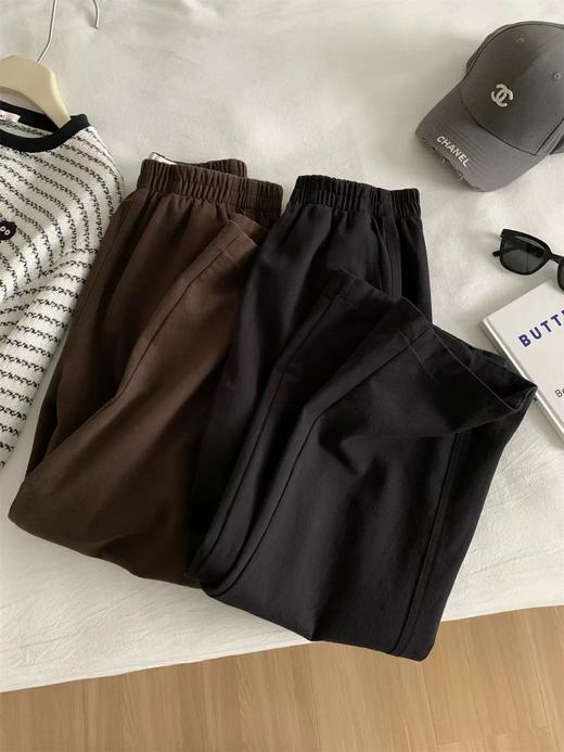 F030673水洗棉阔腿工装裤女遮肉显瘦松紧高腰直筒裤 商品图1