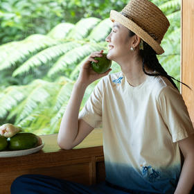 牧衣游原创 手工刺绣吊染T恤女新款舒适宽松休闲百搭短袖 山鸟作