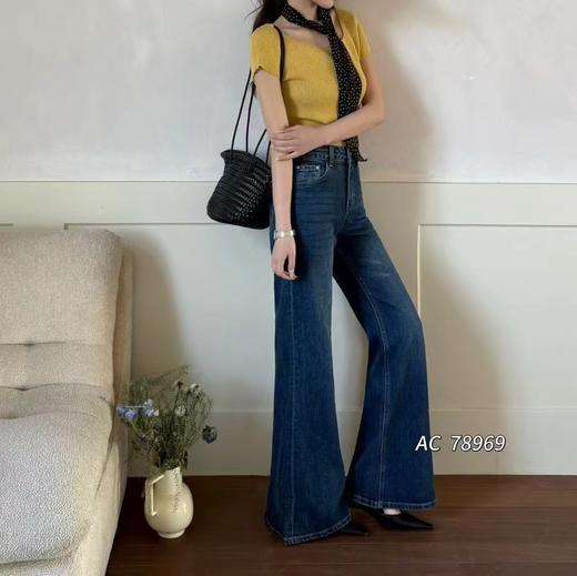 F030676复古慵懒松弛感深蓝阔腿裤垂感高腰牛仔裤 商品图7