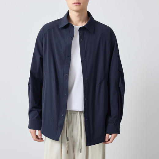 墨麦客男装美式休闲衬衫式夹克男2026春新款褶皱袖男士外套81621. 商品图1