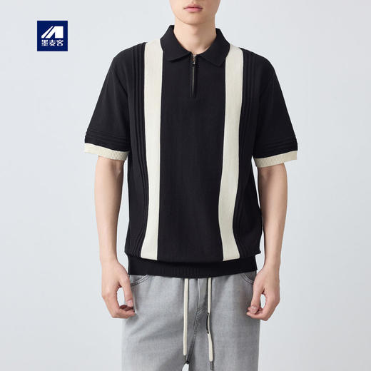 墨麦客男装高智通勤针织短袖POLO衫男2026新款撞色男士t恤75206. 商品图0