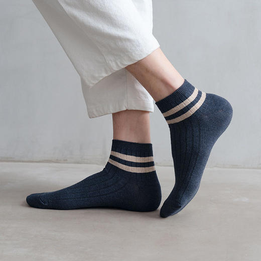 日式无印男士双杠棉袜子良品精梳棉双针运动休闲袜四季短袜五分袜 商品图1