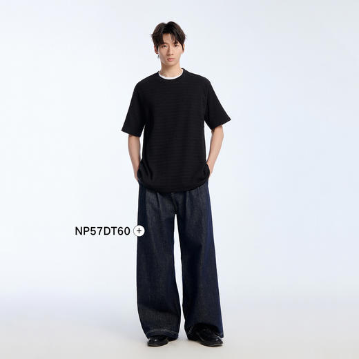 NPC潮牌棉混纺立体肌理感短袖T恤圆领泡泡纱微落肩显瘦春NP61TE14 商品图3