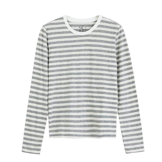 日式无印T恤衫良品全棉条纹T恤女款夏季长袖T恤女士T恤简约春秋夏 商品图2