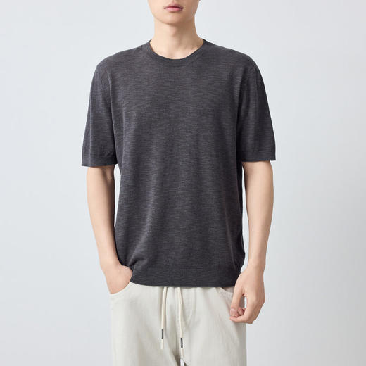 墨麦客男装高智通勤竹节麻棉t恤男夏新款230g纯色男士短袖75216. 商品图2