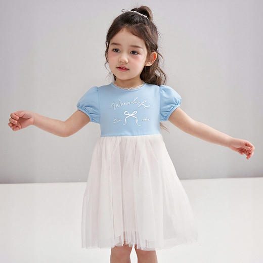 笛莎/Deesha 【松饼熊】2026年夏季新款女童小童甜美时尚网纱拼接针织连衣裙 商品图4