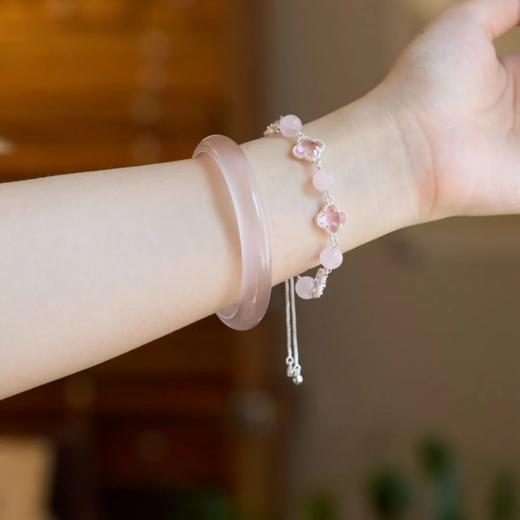 【四叶草猫眼手串手镯系列】粉水晶四叶草猫眼石 紫水晶手链串珠女轻奢高级感手串手饰手镯 商品图2