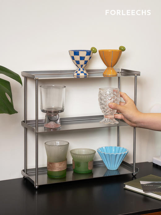 FORLEECHS桌面置物架极简不锈钢杯子收纳多层咖啡杯架香水置物架 商品图5
