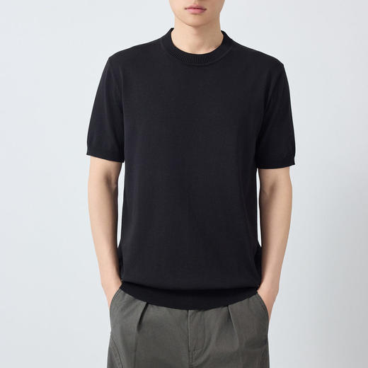 墨麦客男装高智通勤针织短袖t恤男2026春夏新款纯色男士T恤75197. 商品图2