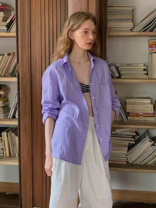 F0306102早春新款天丝亚麻香芋烟熏紫色长袖衬衫 商品图12