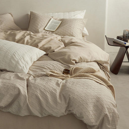 日式无印西川全棉提花水洗四件套良品纯色柔软亲肤床品套件裸睡 商品图0