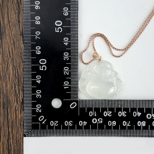 【天然正品】A货翡翠AU750收藏级玫瑰金镶钻镶天然细腻青白色高冰种起荧佛公翡翠吊坠项链 34.2*30.9*7.9MM（皆取最大值）40CM 270226NJS08 商品图2