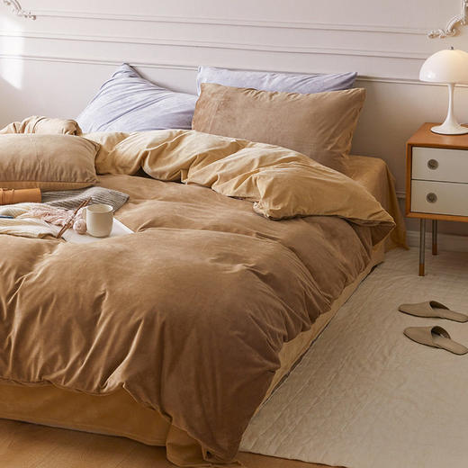 日式无印天鹅绒双拼四件套良品秋冬保暖绒布四件套秋冬4件套-双拼 商品图3