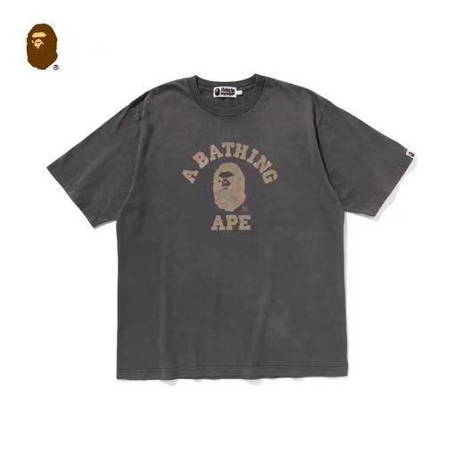 F0306108水洗做旧裂纹字母情侣款复古色调短袖T恤 商品图5