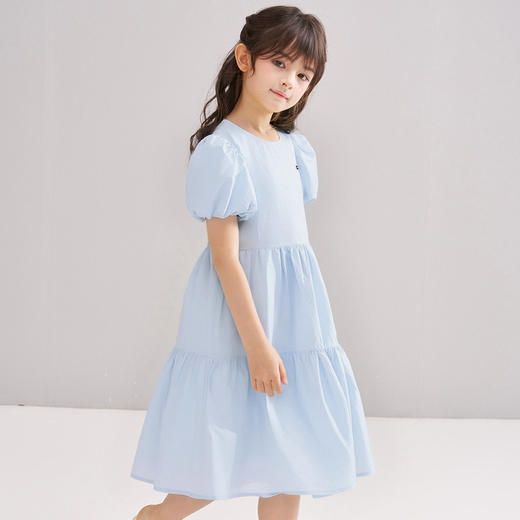 笛莎/Deesha 【松饼熊】2026年夏季新款女童时尚休闲度假风长款短袖泡泡袖棉布连衣裙 商品图3