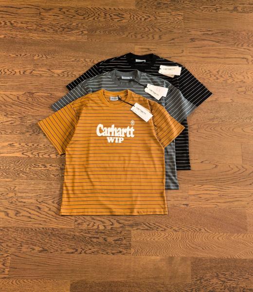 F0306129字母印花条纹杨幂同款条纹元素舒适通勤风百搭耐看男女同款圆领短袖 商品图0