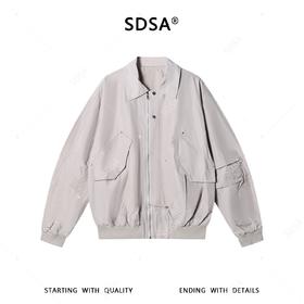 SDSA男装2026新款高贵轻奢复古工装风翻领夹克大口袋铆钉外套宽松