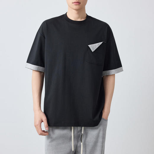 墨麦客男装城市运动撞色圆领t恤男2026夏新款宽松男士短袖75226. 商品图2