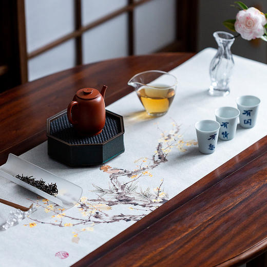 彩绘绢本茶席/茶席防水绢本茶桌布彩绘中式禅意茶台桌旗茶具茶艺杯垫茶道配件 商品图2