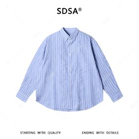 SDSA男装2026新款高贵轻奢韩版简约条纹褶皱衬衫宽松休闲百搭衬衣