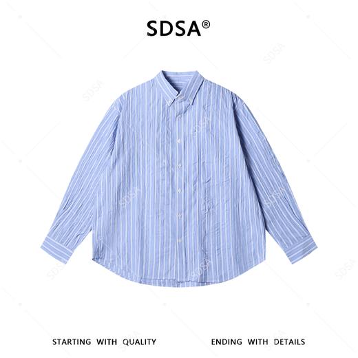 SDSA男装2026新款高贵轻奢韩版简约条纹褶皱衬衫宽松休闲百搭衬衣 商品图0