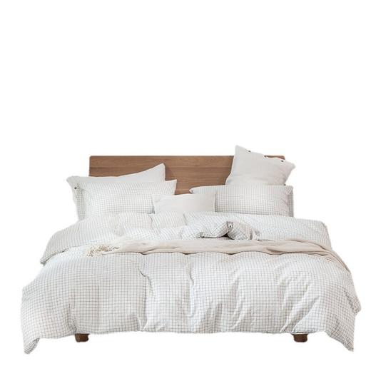 日式无印水洗棉良品四件套水洗棉四件套小格纹4四件套工厂代发 商品图4