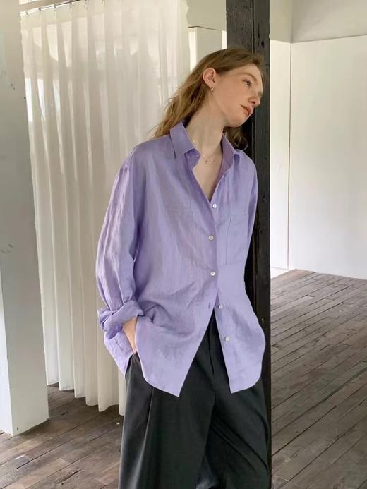 F0306102早春新款天丝亚麻香芋烟熏紫色长袖衬衫 商品图14