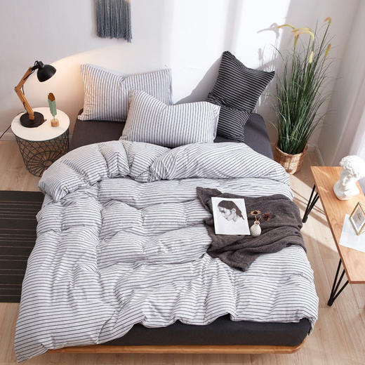 裸睡无印天竺棉四件套条纹良品针织棉4件套全棉床笠床单日式床品 商品图3