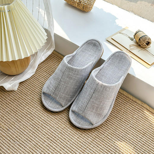 日系无印布艺拖鞋良品纯色情侣静音拖鞋防水男女家用拖鞋防滑春季 商品图3