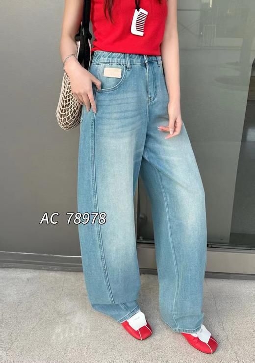 F030677复古水洗蓝松紧后腰设计宽松锥形牛仔裤 商品图4