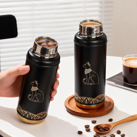大英博物馆 盖亚·安德森猫系列 黑金复古保温杯 商品图1