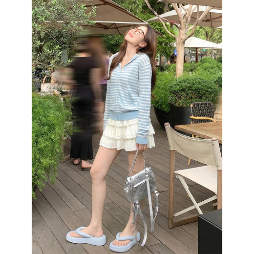 <曾小咸推荐>3.11现货秒杀 ！微信超特价！韩系条纹镂空针织开衫 日常169.99 立减90 秒杀79.99！！ 商品图3