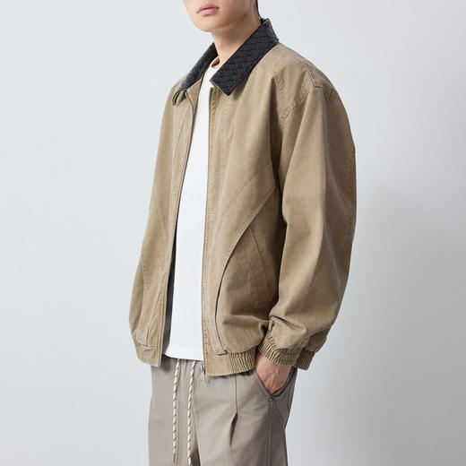 墨麦客男装美式休闲牛仔外套男2026春新款皮革拼接男士夹克81586. 商品图1