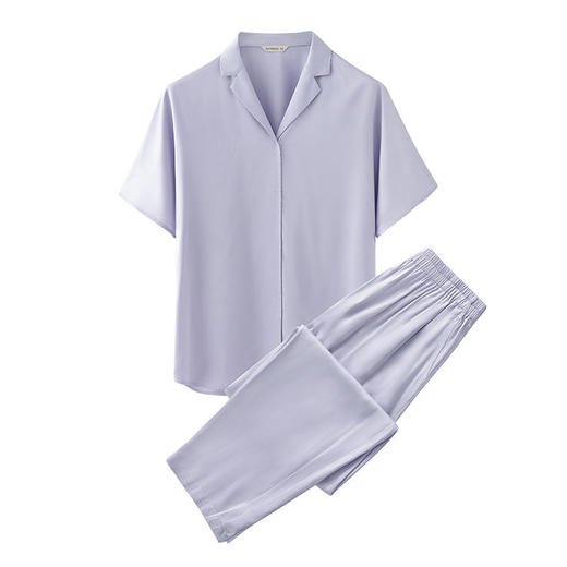 日式无印竹纤维家居服良品纯色情侣睡衣套装冰丝夏季短袖长裤凉感 商品图2