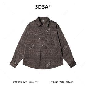 SDSA男装2026新款高贵轻奢美式复古几何图案长袖衬衫百搭时尚衬衣
