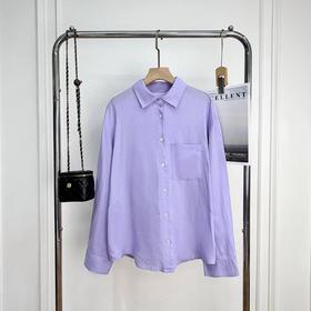 F0306102早春新款天丝亚麻香芋烟熏紫色长袖衬衫