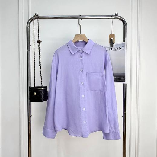 F0306102早春新款天丝亚麻香芋烟熏紫色长袖衬衫 商品图0