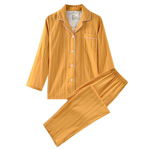 日式无印双层纱家居良品全棉情侣竖条纹睡衣纯棉男女家居服套装 商品图4