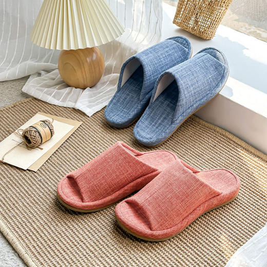 日系无印布艺拖鞋良品纯色情侣静音拖鞋防水男女家用拖鞋防滑春季 商品图2