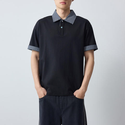 墨麦客男装高智通勤格纹领Polo衫男2026春新款撞色男士短袖75182. 商品图2
