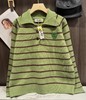 F030665韩系可爱绿色条纹宽松微短款针织Polo衫 商品缩略图0