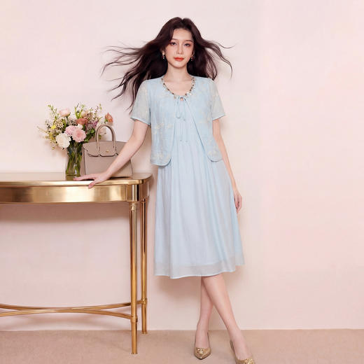 奢姿大码女装2026夏季时尚吊带连衣裙套装胖妹妹气质清新两件套9962990558 商品图4