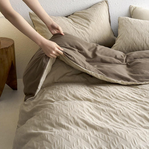 日式无印全棉双层纱提花四件套良品纯色柔软亲肤床品套件纯棉床品 商品图0